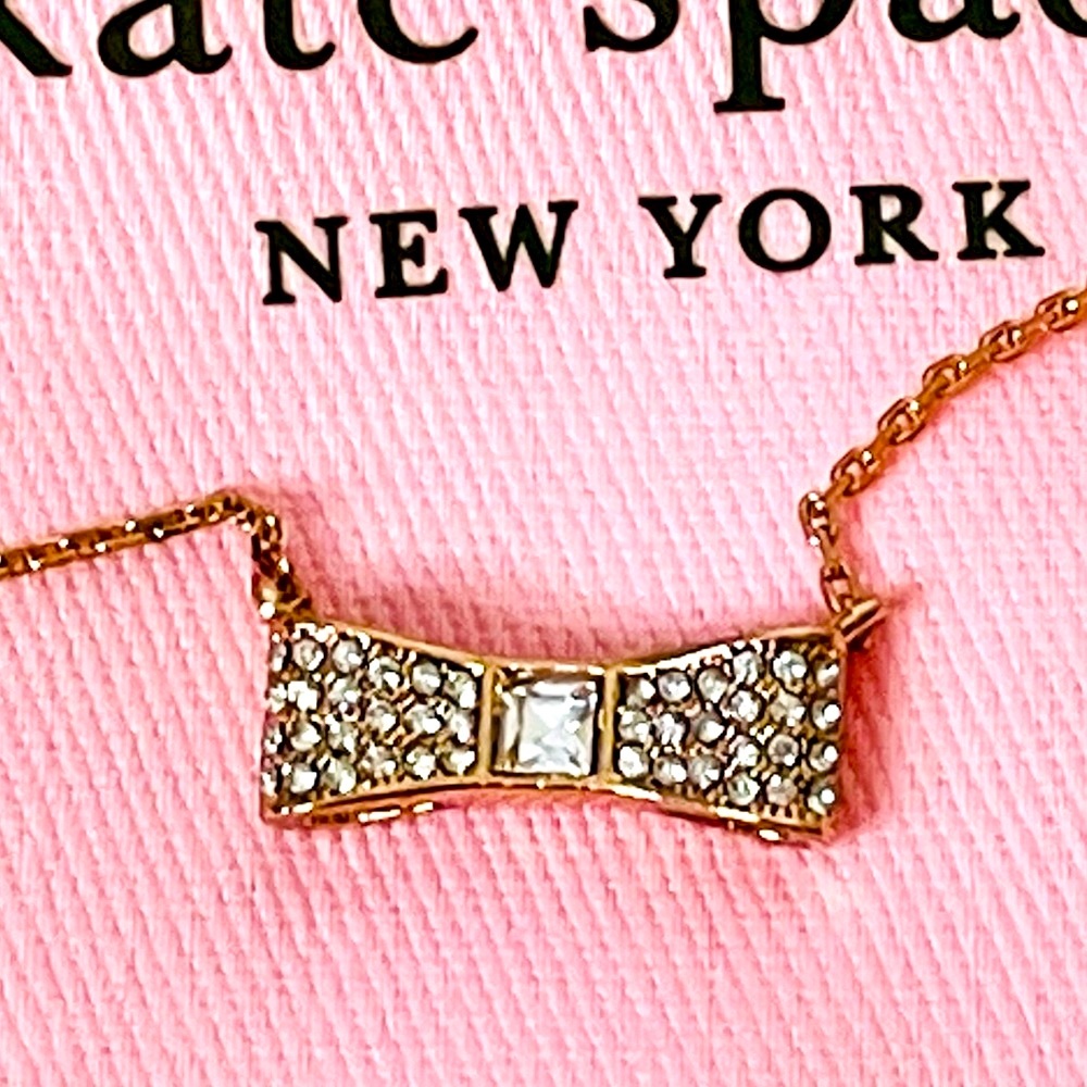 NWT Kate Spade Ready Set Bow Pave mini pendant Rose gold necklace. - Picture 2 of 9
